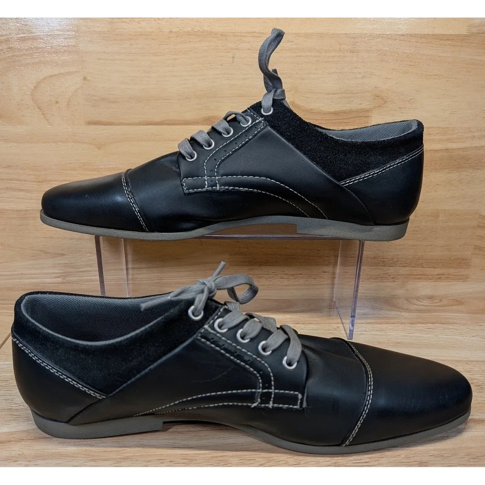 Steve Madden Mens‎ Black Cap Toe Oxford Dress Shoes Contrast Stitching Size 10